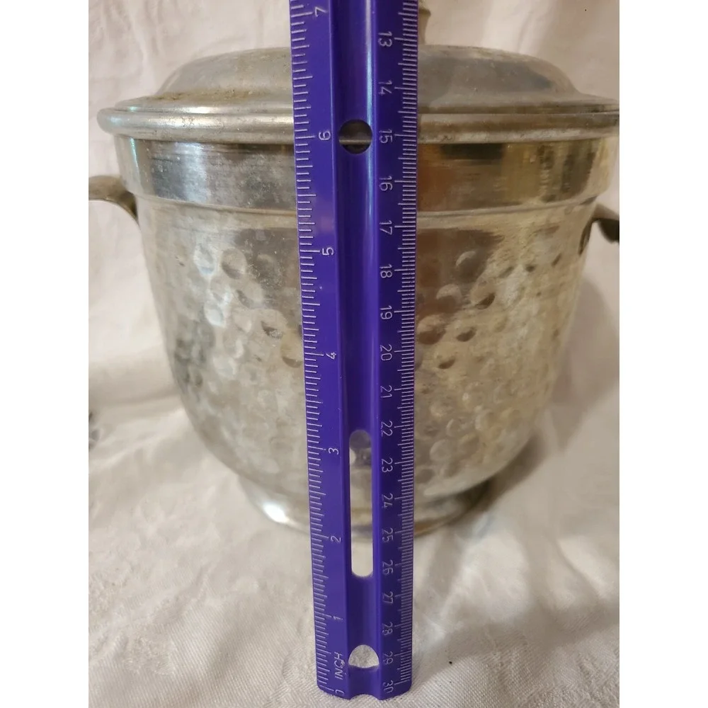 Ice Bucket VINTAGE Nasco Italian stamped on bottom Hammered Aluminum 7.5